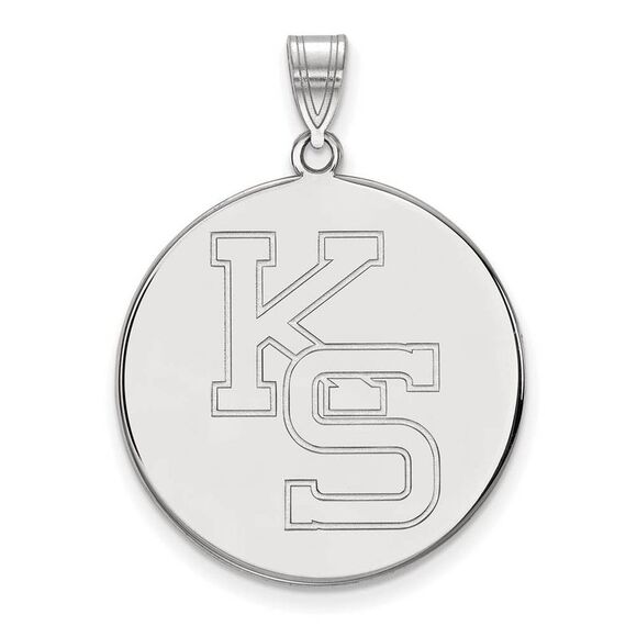 14k White Gold Kansas State XL 'KS' Disc Pendant